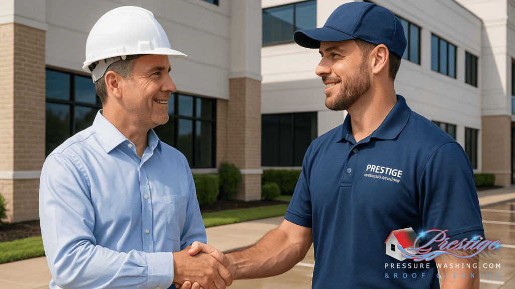 Commercial Pressure Washing facilities directors, and prestige meeting and shaking hands