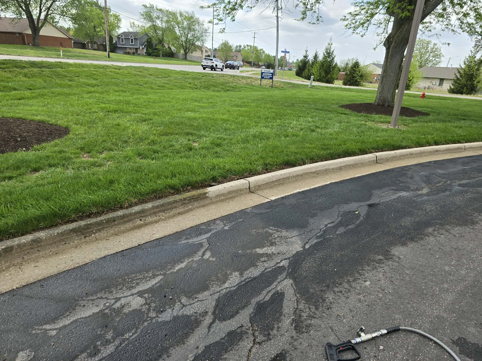 Half cleaned curbs showing before and after contrast